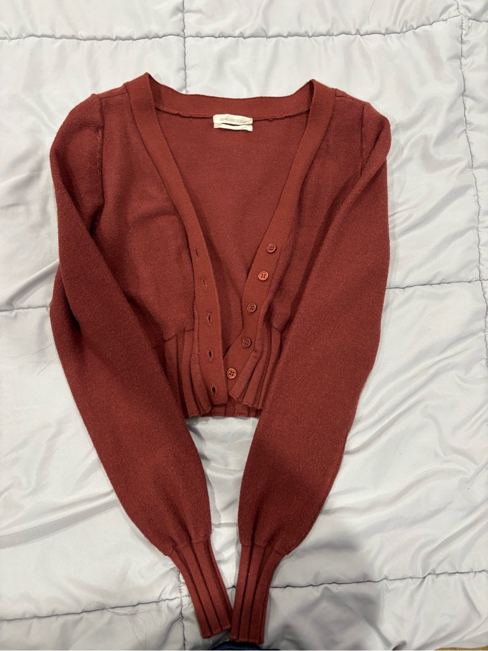 Urban Outfitters Cropped Cardigan in Rust Brown